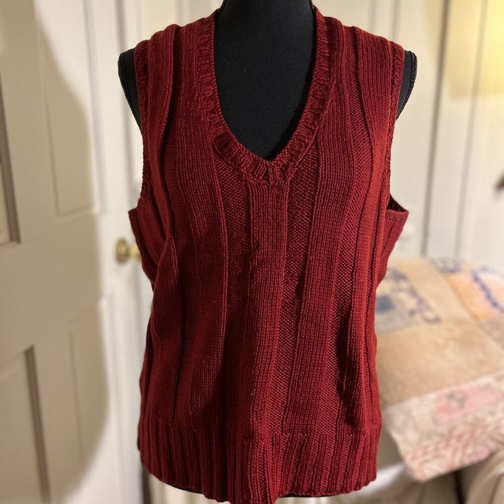 unisex cottagecore  grandpa bloke handknit burgundy wool vest